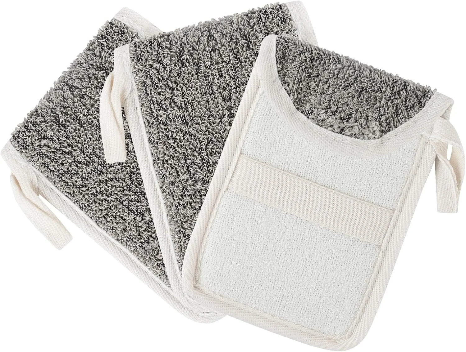 کیسه نگهداری صابون، کیسه لایه بردار کتان، اسکرابر بدن، نگهدارنده اسفنجی با طناب آویز برای حمام یا دوش (بسته 3 عددی)