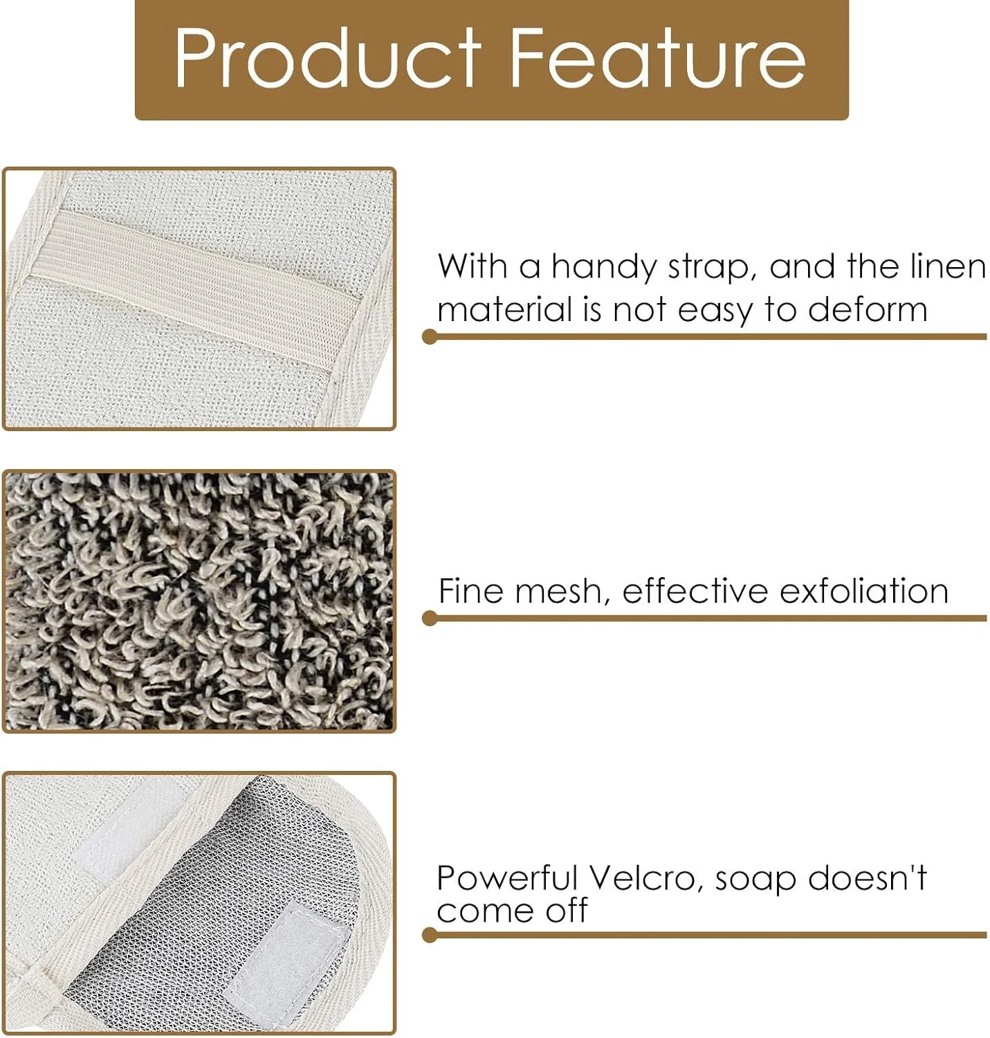 کیسه نگهداری صابون، کیسه لایه بردار کتان، اسکرابر بدن، نگهدارنده اسفنجی با طناب آویز برای حمام یا دوش (بسته 3 عددی)