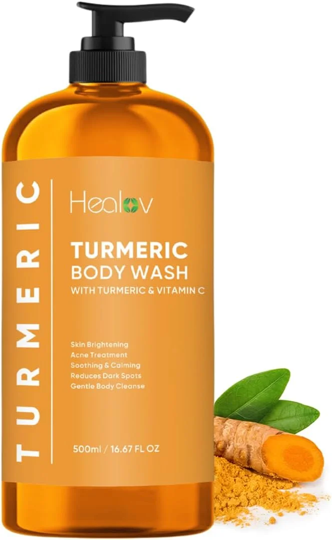 شوینده بدن زردچوبه - صابون روشن کننده پوست برای لکه های تیره، هایپرپیگمنتیشن - شوینده صورت زردچوبه لایه بردار، آکنه، جای زخم را کاهش می دهد و پوست را پاک می کند - صابون مایع حمام طبیعی