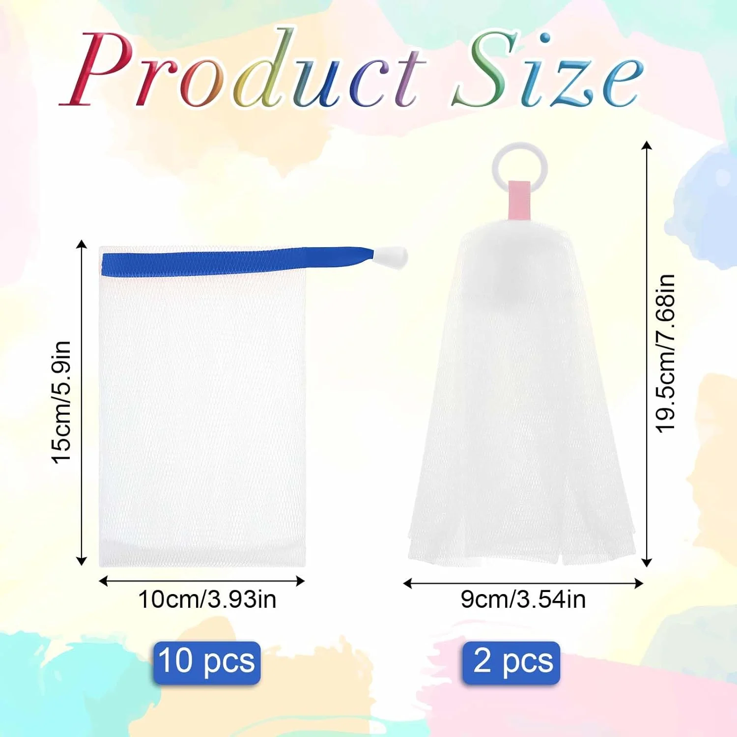 10 عدد کیسه توری صابون به همراه 2 عدد تور کف ساز، کیسه توری صابون برای دوش، کیسه توری لایه بردار صابون با بند کشی، کیسه صابون برای شستشوی بدن و صورت