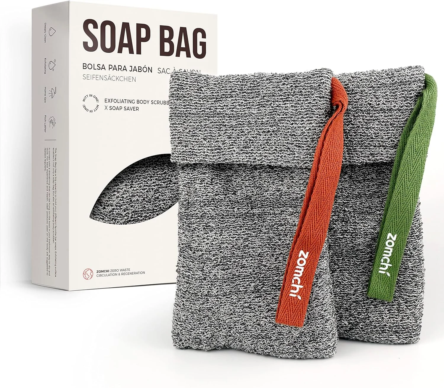 کیسه صابون زومچی، 2 عدد، محافظ صابون برای صابون های قالبی برای لایه برداری عمیق، جوراب صابون برای استفاده در حمام
