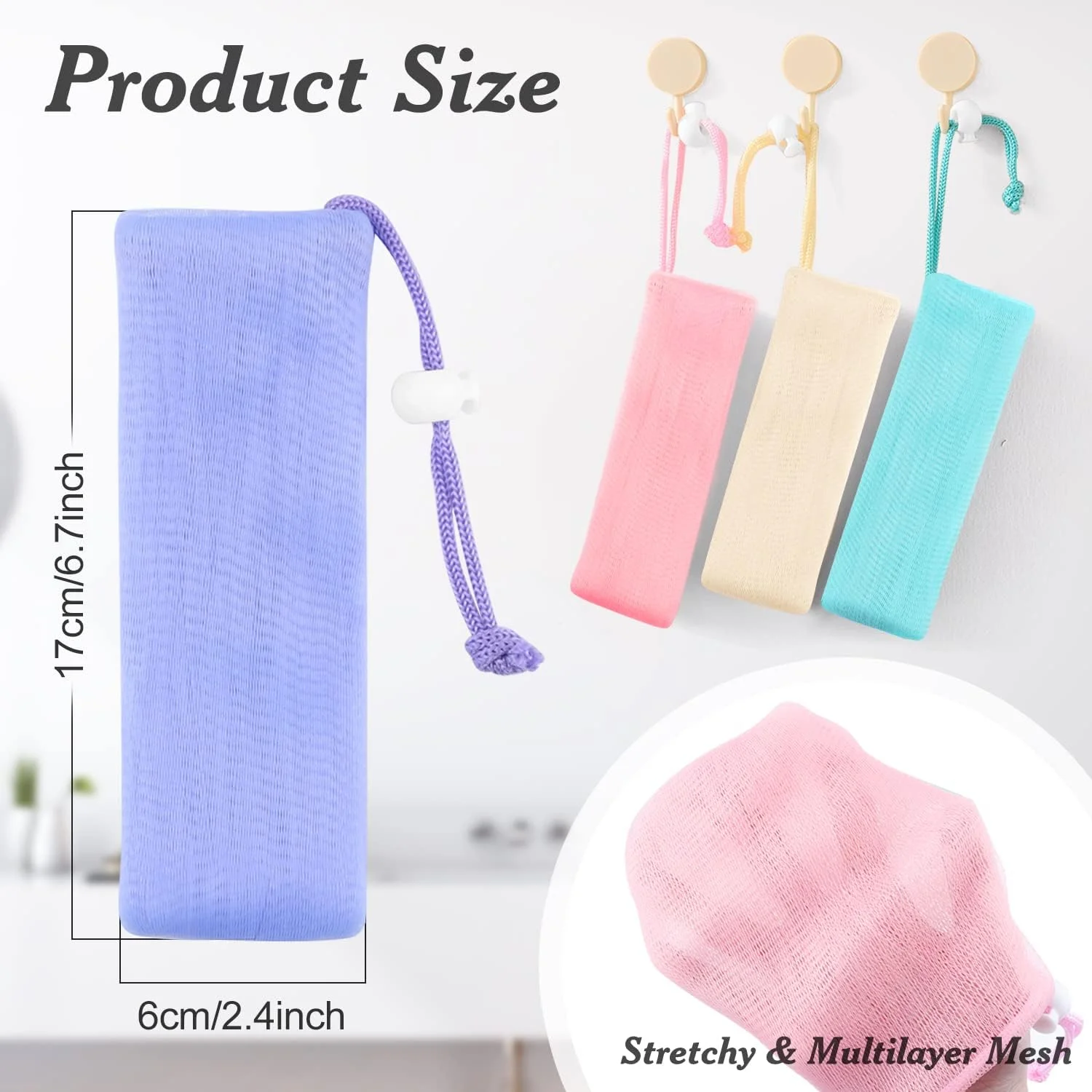 کیسه توری حباب صابون Cositina، 8 عدد، کیسه توری لایه بردار، کیسه محافظ صابون، توری کف کننده حباب دار با بند کشی برای پاکسازی صورت، دوش بدن، حمام - چند رنگ