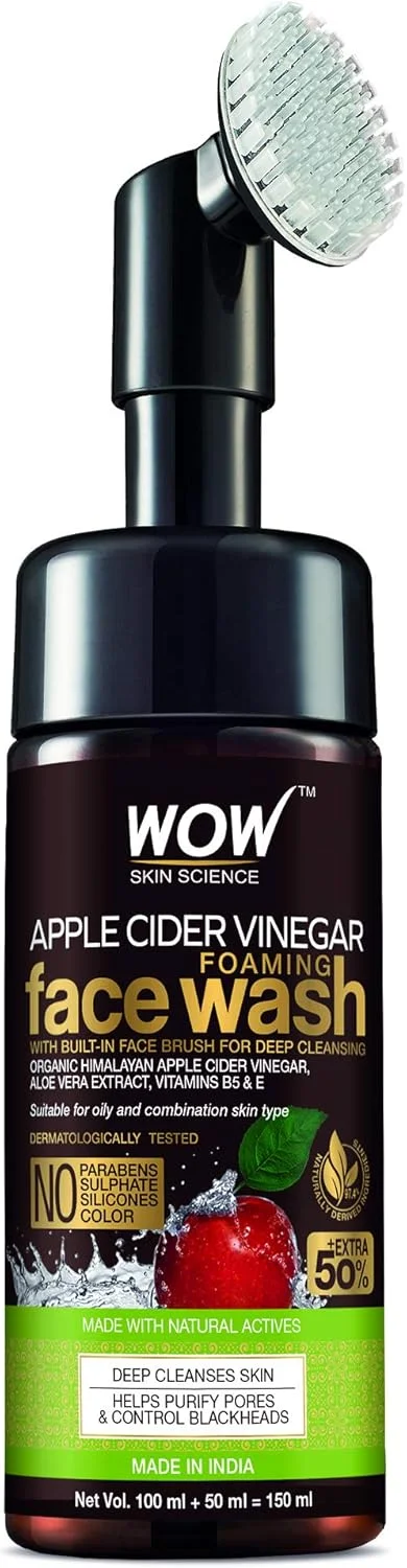 فوم شستشوی صورت سرکه سیب WOW Skin Science - بدون پارابن، سولفات، سیلیکون و رنگ (همراه با برس سرخود) - 150 میلی لیتر
