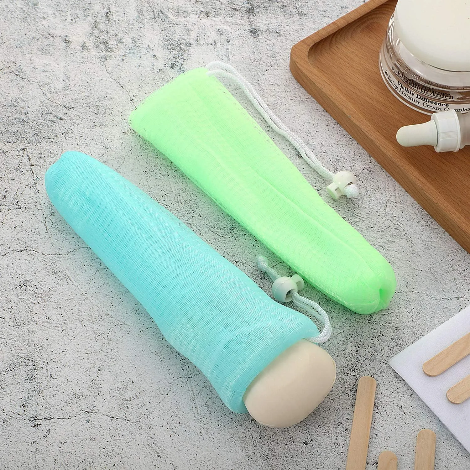 بسته 10 عددی کیسه توری صابون لایه بردار بوائو، کیسه محافظ صابون توری، تور فوم حباب ساز برای ابزار پاک کننده صورت بدن، رنگ های تصادفی