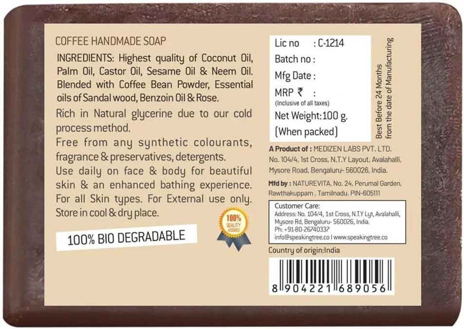 صابون دست ساز قهوه لایه بردار Speaking Tree با رایحه طراوت بخش برای پوستی کاملا تمیز و روشن (بسته 3 عددی)