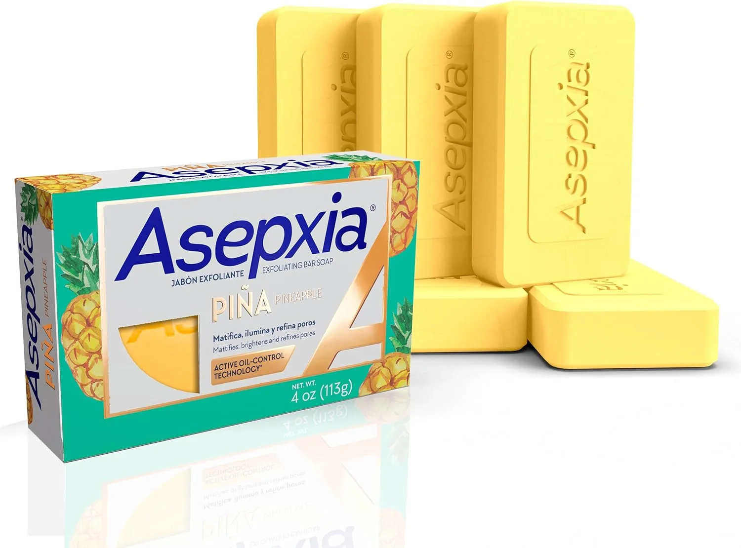 صابون لایه بردار صورت Asepxia با آنزیم طبیعی آناناس و عصاره آگاو، پاک کننده منافذ و روشن کننده پوست چرب، 113 گرم - بسته 5 عددی