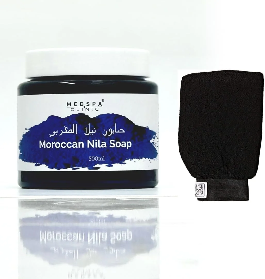 صابون طبیعی نیلا مراکشی با لیف، پاک کننده و لایه بردار برای کل بدن، مناسب مراسم حمام، 500 میلی لیتر