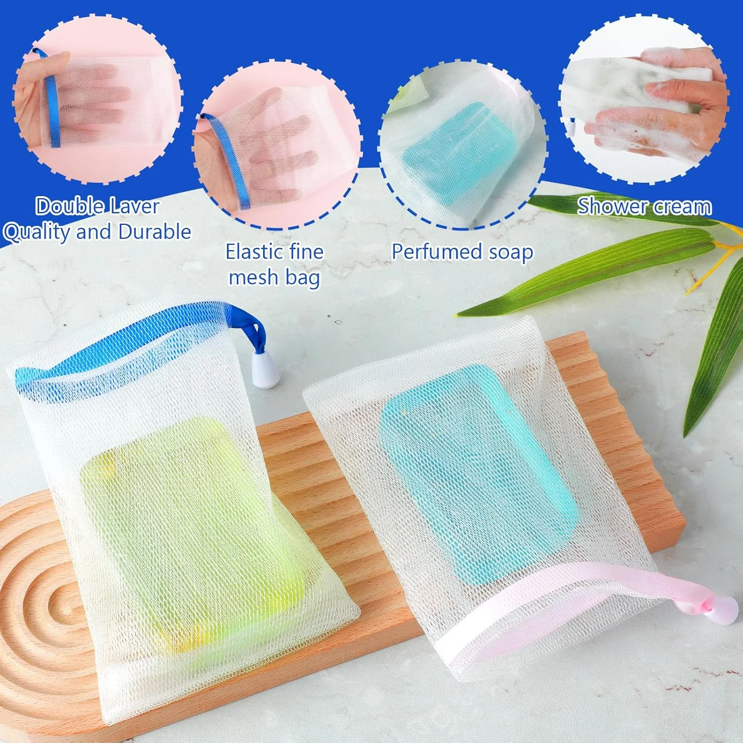 پک 12 عددی کیسه صابون پراساکو، کیسه صابون با بند کشی رنگی، توری صابون جامد، کیسه توری، توری فوم برای حمام، ابزار پاک کننده صورت، رنگ تصادفی