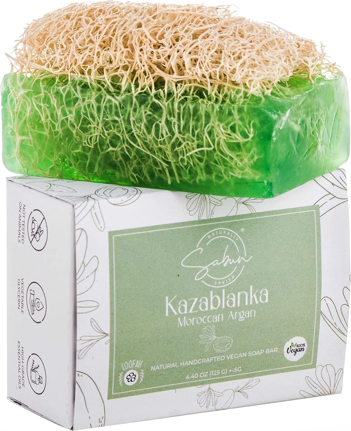 صابون لوفا با روغن آرگان - صابون لایه بردار طبیعی با لوفا در داخل - رایحه مرکبات گلی روشن - دست ساز با روغن آرگان مراکشی، روغن جوجوبا - اسکراب صورت و بدن [125 گرم]