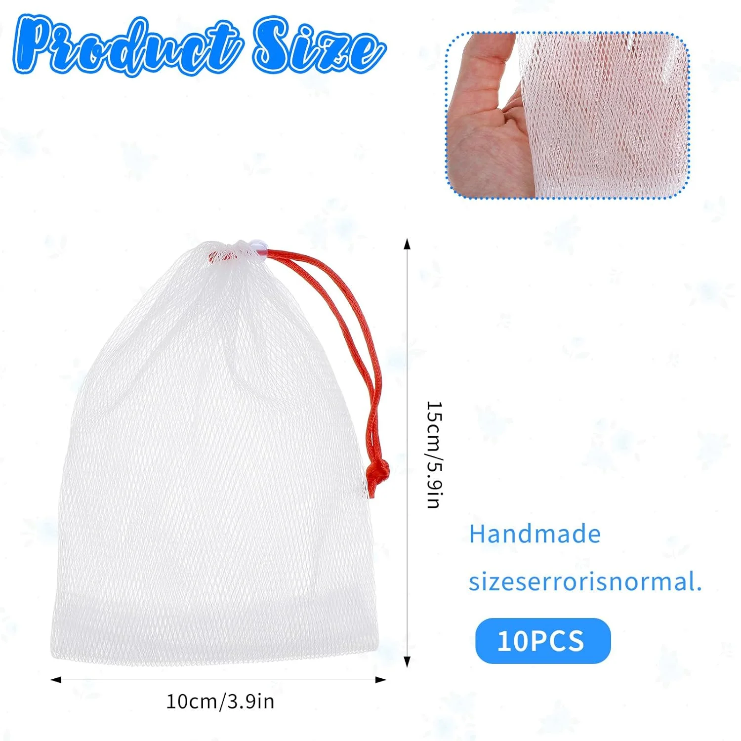 10 عدد کیسه صابون برای صابون های قالبی، کیسه توری لایه بردار با بند کشی، کیسه صابون دست ساز شامپو، کیسه توری فوم برای تمیز کردن صورت، حمام بدن با فنجان های مکش (چند رنگ)