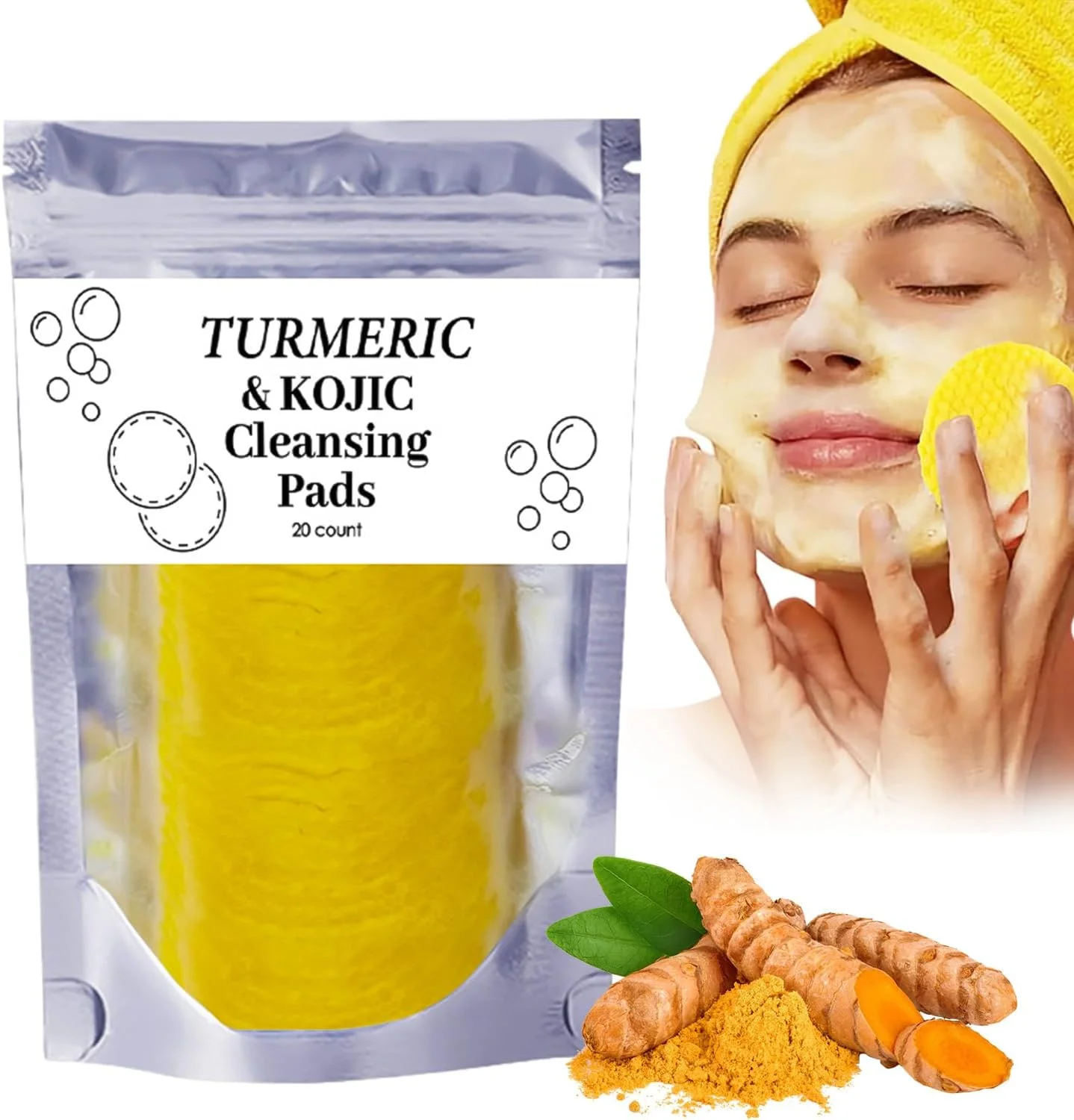 پدهای پاک کننده زردچوبه، پدهای لایه بردار صورت، 20 عدد، پدهای پاک کننده عمیق منافذ برای صورت، مراقبت از پاکسازی صورت، پدهای لایه بردار و از بین برنده لکه های تیره