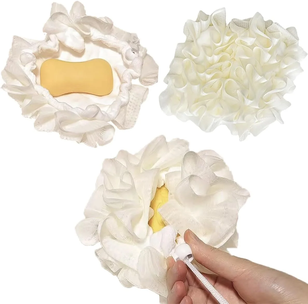 2 عدد کیسه صابون میله ای، کیسه صابون به شکل گل ابزار لایه برداری توری برای بدن و پاکسازی صورت، ابزار تولید فوم حمام