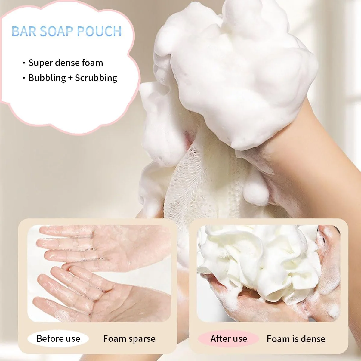 2 عدد کیسه صابون میله ای، کیسه صابون به شکل گل ابزار لایه برداری توری برای بدن و پاکسازی صورت، ابزار تولید فوم حمام