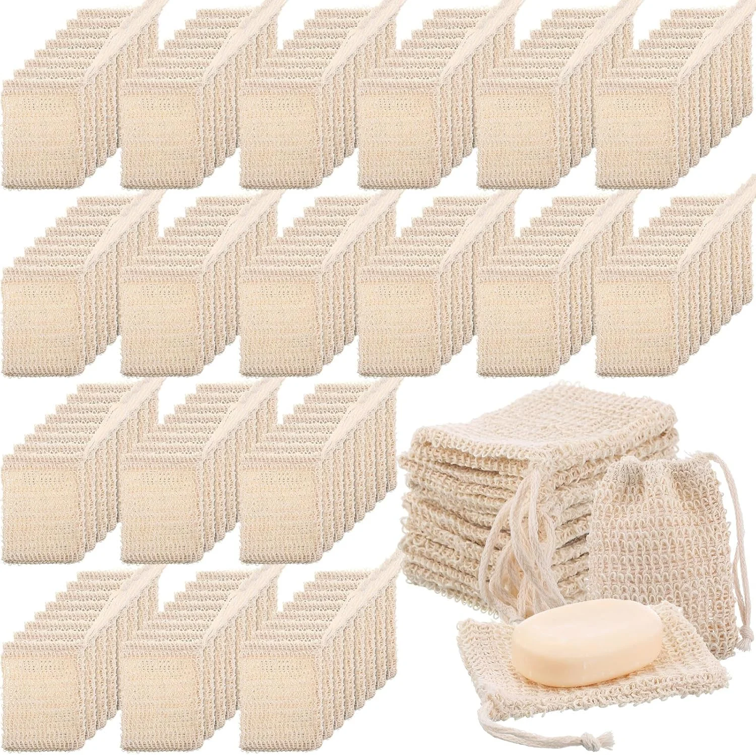 360 عدد کیسه لایه بردار صابون Rtteri، کیسه صابون سیزال طبیعی، توری بدن برای حمام با بند کشی برای کف کردن و خشک کردن