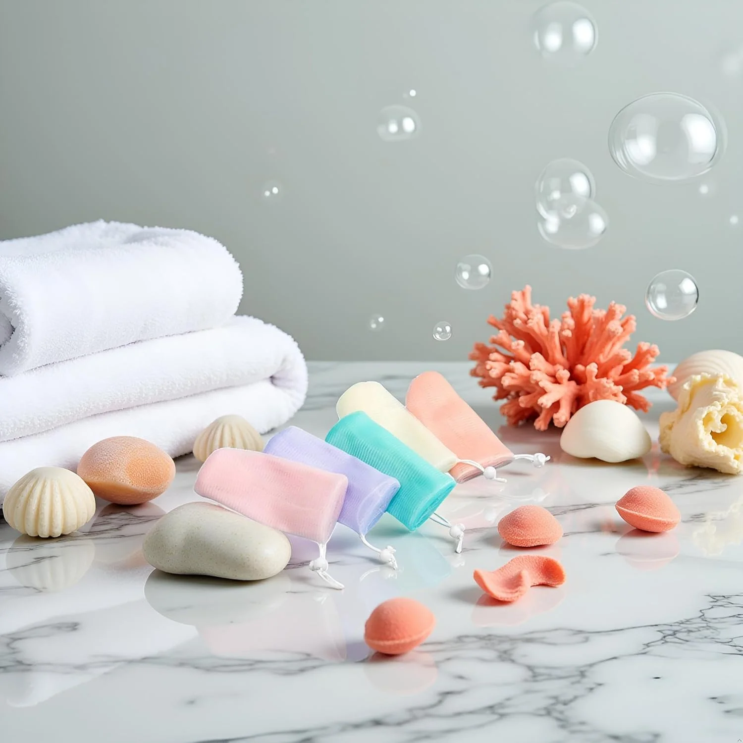 ۵ عدد کیسه توری صابون لایه بردار، کیسه توری حباب ساز برای دوش، کیسه توری کف ساز بند دار برای ابزار پاکسازی صورت و بدن، کیسه توری صابون با ۵ رنگ قابل استفاده مجدد ۵ عدد کیسه توری صابون لایه بردار، کیسه توری حباب ساز برای دوش، کیسه توری کف ساز بند دار برای ابزار پاکسازی صورت و بدن، کیسه توری صابون با ۵ رنگ قابل استفاده مجدد