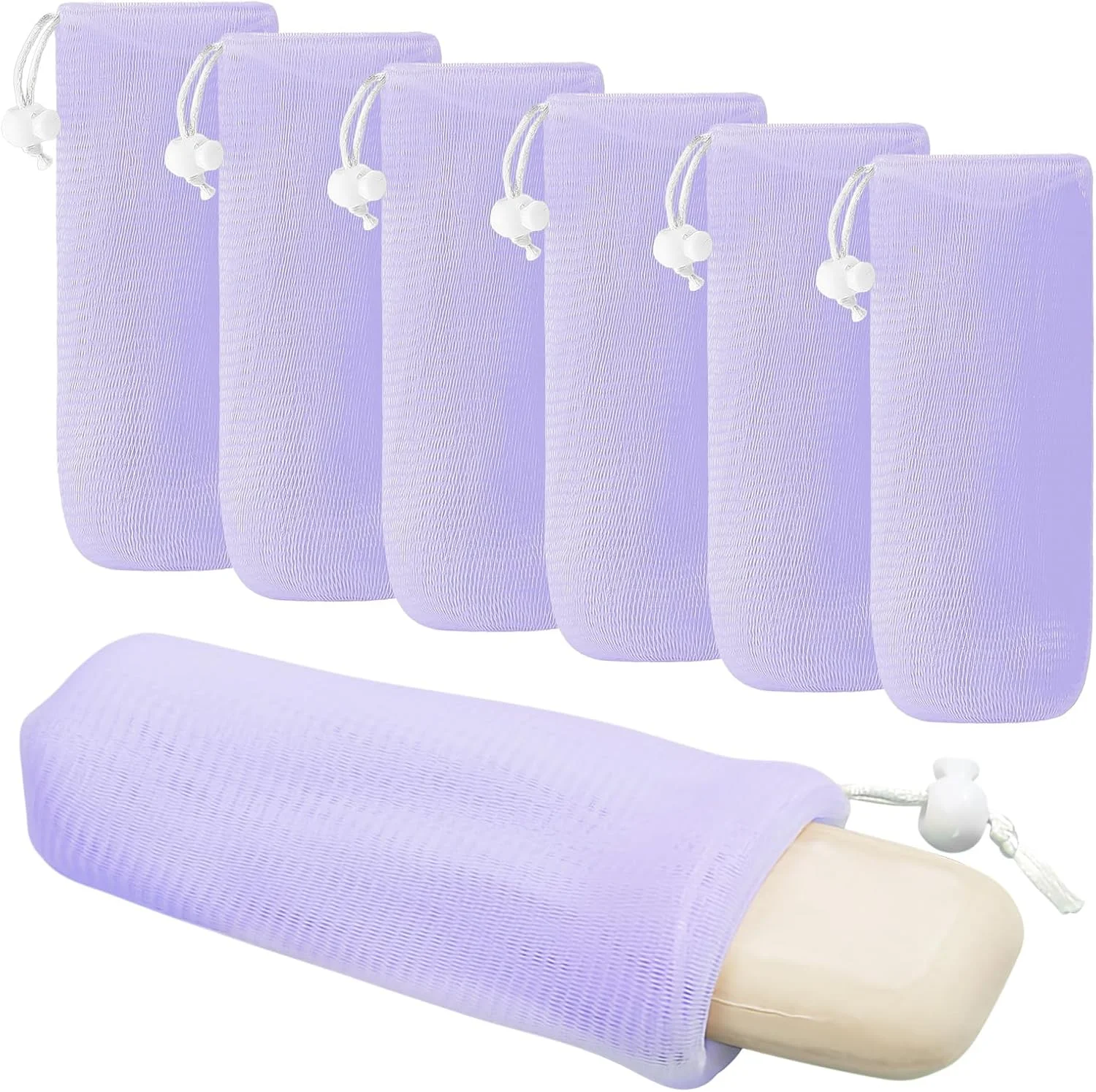 بسته 10 عددی کیسه توری ضخیم لایه بردار صابون، کیسه توری محافظ صابون، تور فوم حباب ساز برای ابزار پاکسازی صورت و بدن (بنفش)