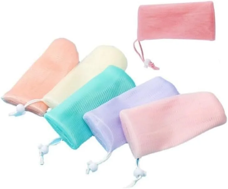 5 عدد کیسه توری صابون لایه بردار، کیسه توری فوم حباب دار برای دوش، کیسه توری کف کننده صابون بند دار برای ابزار پاک کننده صورت بدن، 5 رنگ قابل استفاده مکرر، پاک کننده ها، صابون های پاک کننده صورت