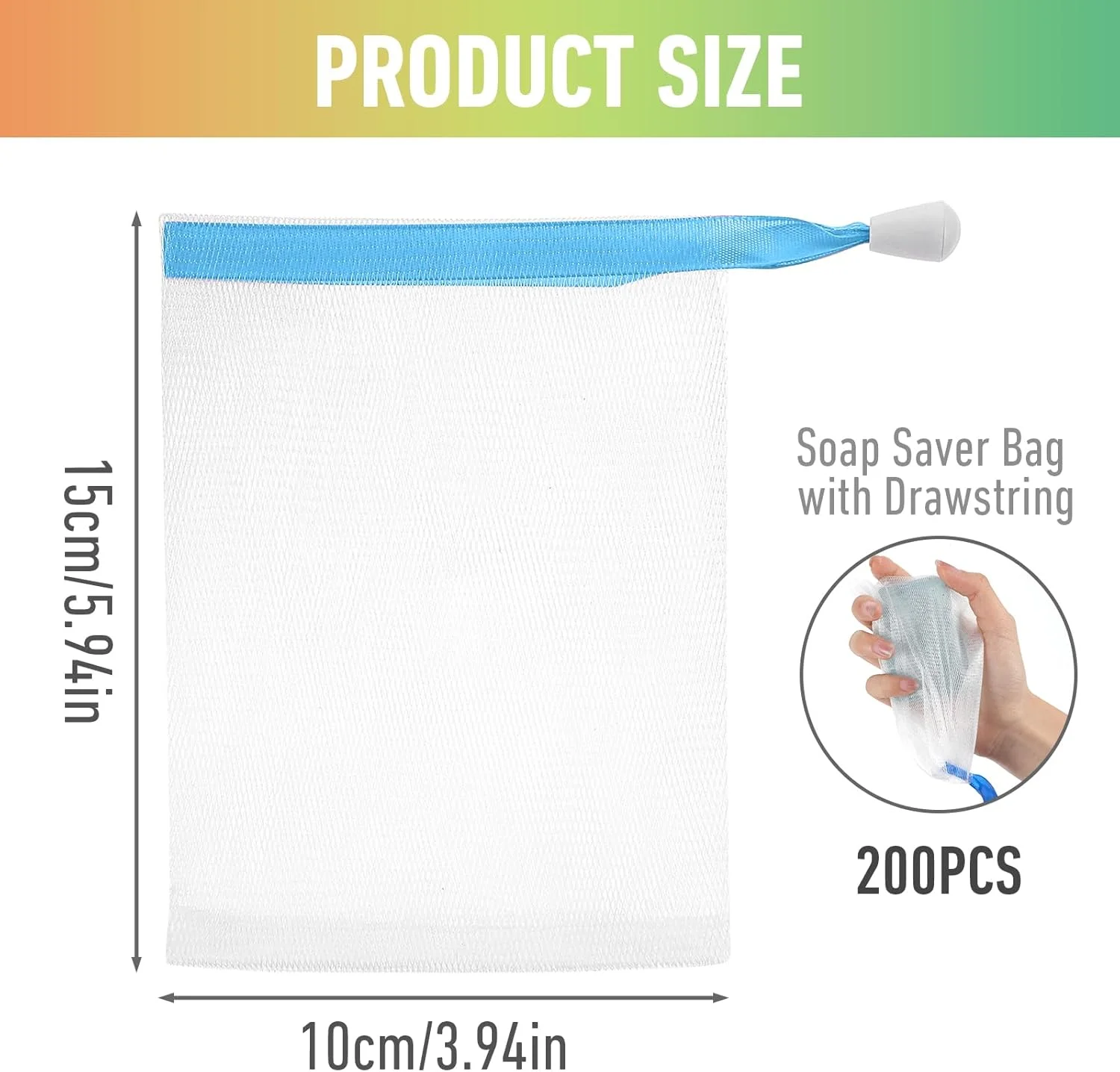 200 عدد کیسه صابون توری حباب ساز دست ساز، کیسه لایه بردار صابون با بند کشی برای کف کردن و خشک کردن، نرم برای شستشوی بدن و صورت، ابزار تمیز کننده، آسان برای ایجاد حباب و نگهداری