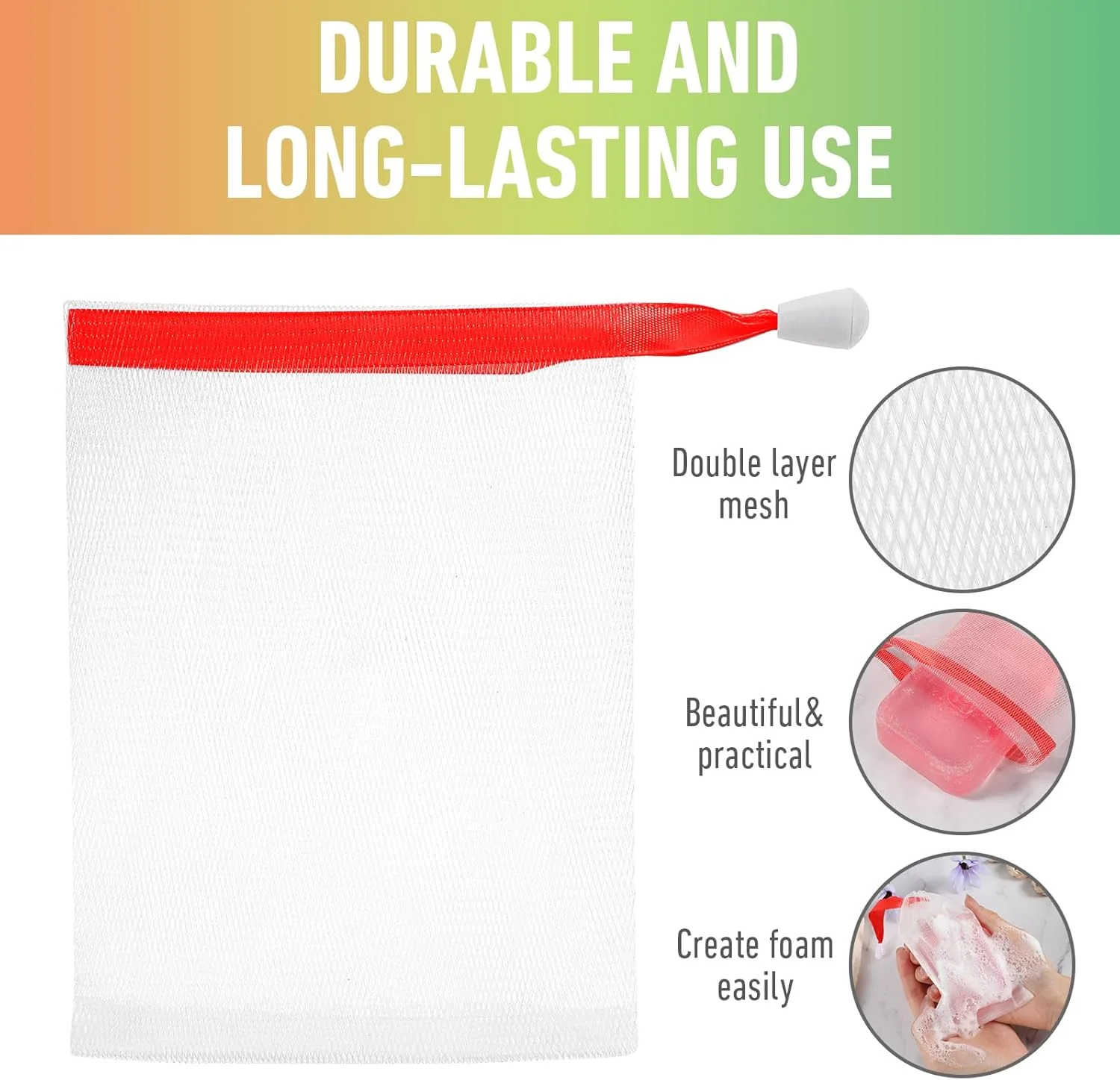 200 عدد کیسه صابون توری حباب ساز دست ساز، کیسه لایه بردار صابون با بند کشی برای کف کردن و خشک کردن، نرم برای شستشوی بدن و صورت، ابزار تمیز کننده، آسان برای ایجاد حباب و نگهداری