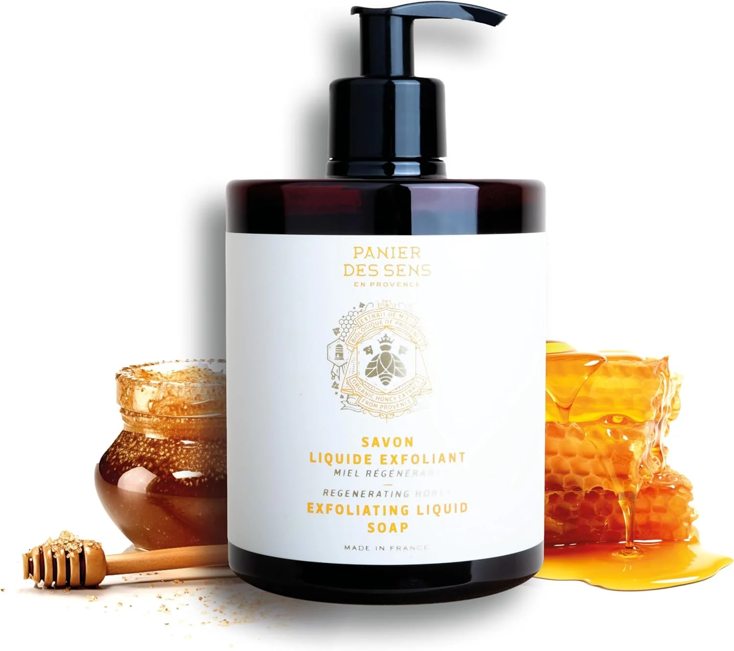 پانیه دس سنس - مایع دستشویی - شستشوی دست لایه بردار عسل - صابون مرطوب کننده مارسی فرانسوی با روغن نارگیل - مایع دستشویی آشپزخانه و حمام قابل شارژ - 97% مواد طبیعی - 500 میلی لیتر