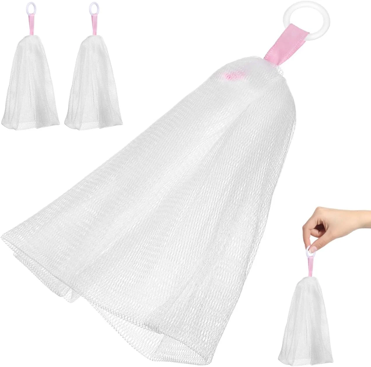 Ipetboom 3 عدد کیسه توری صابون ساز ژاپنی، لایه بردار، کیسه نگهداری صابون توری برای پاکسازی صورت، استفاده آسان برای بدن و دوش