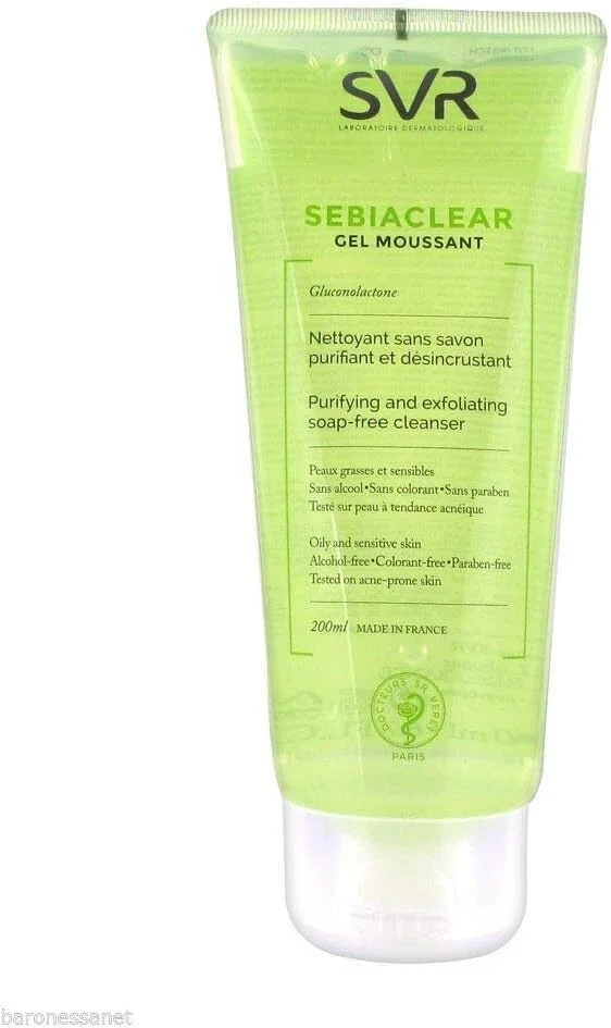 ژل پاک کننده و لایه بردار صورت SVR آزمایشگاه های سبیاکلیر، فاقد صابون، 200 میلی لیتر، هدیه مراقبت از صورت
