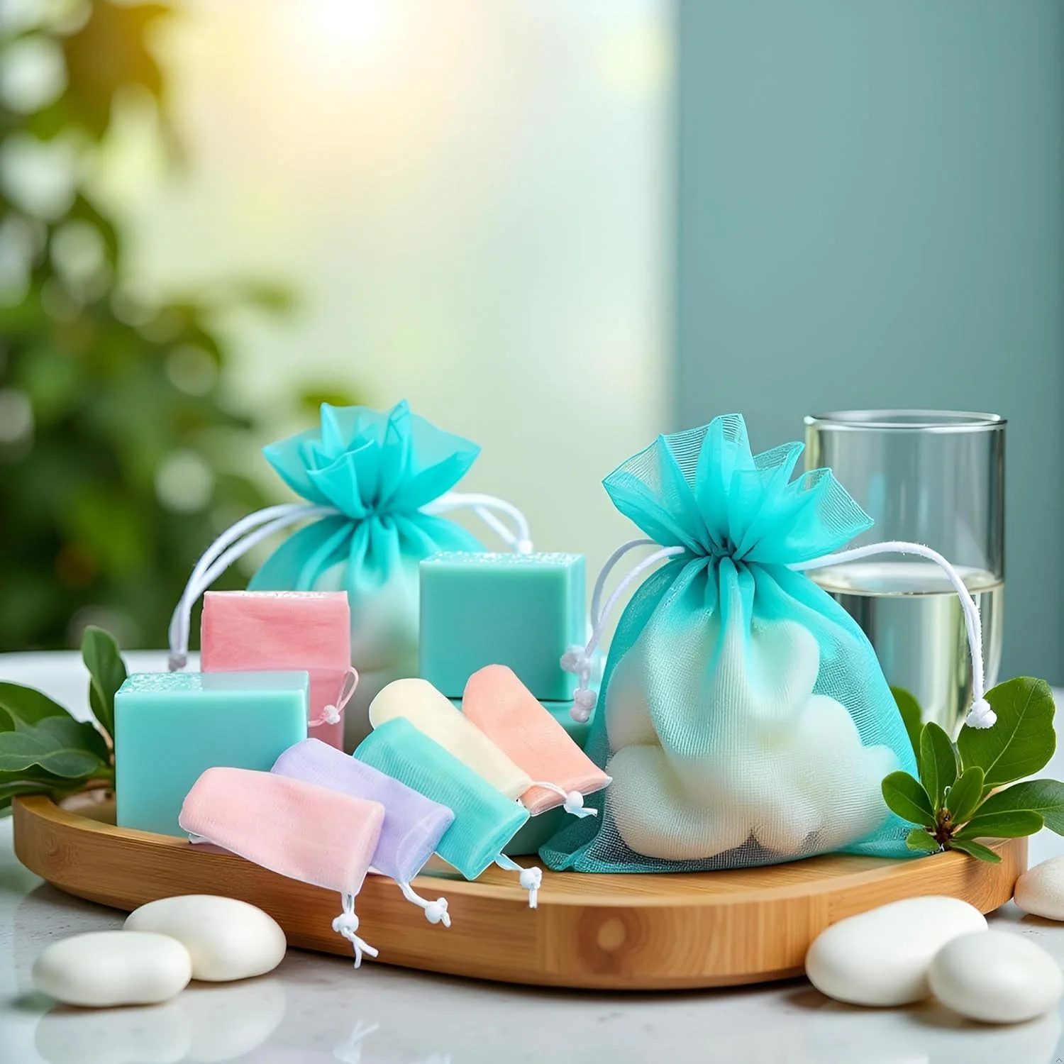 6 عدد کیسه توری صابون لایه بردار رنگ تصادفی، کیسه توری فوم حباب دار برای ابزار پاک کننده صورت بدن، برای کیسه محافظ دوش کیسه توری فوم بند کشی صابون به طور مکرر استفاده می شود پاک کننده های آسان برای ذخیره