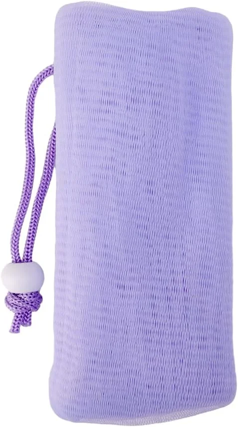 بسته 3 عددی کیسه توری فوم ساز 6 لایه، فوق العاده نرم و فوم ساز سریع برای شستشوی صورت، کیسه توری صابون با بند کشی، آبی، صورتی، بنفش