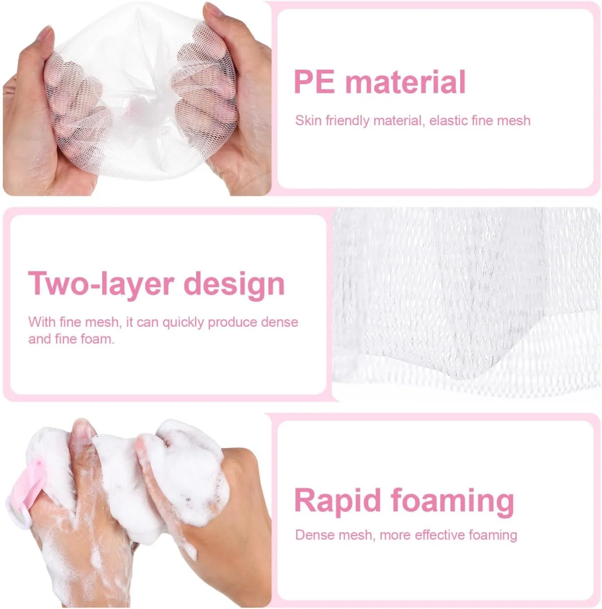 Ipetboom 3 عدد کیسه توری صابون ساز ژاپنی، لایه بردار، کیسه نگهداری صابون توری برای پاکسازی صورت، استفاده آسان برای بدن و دوش