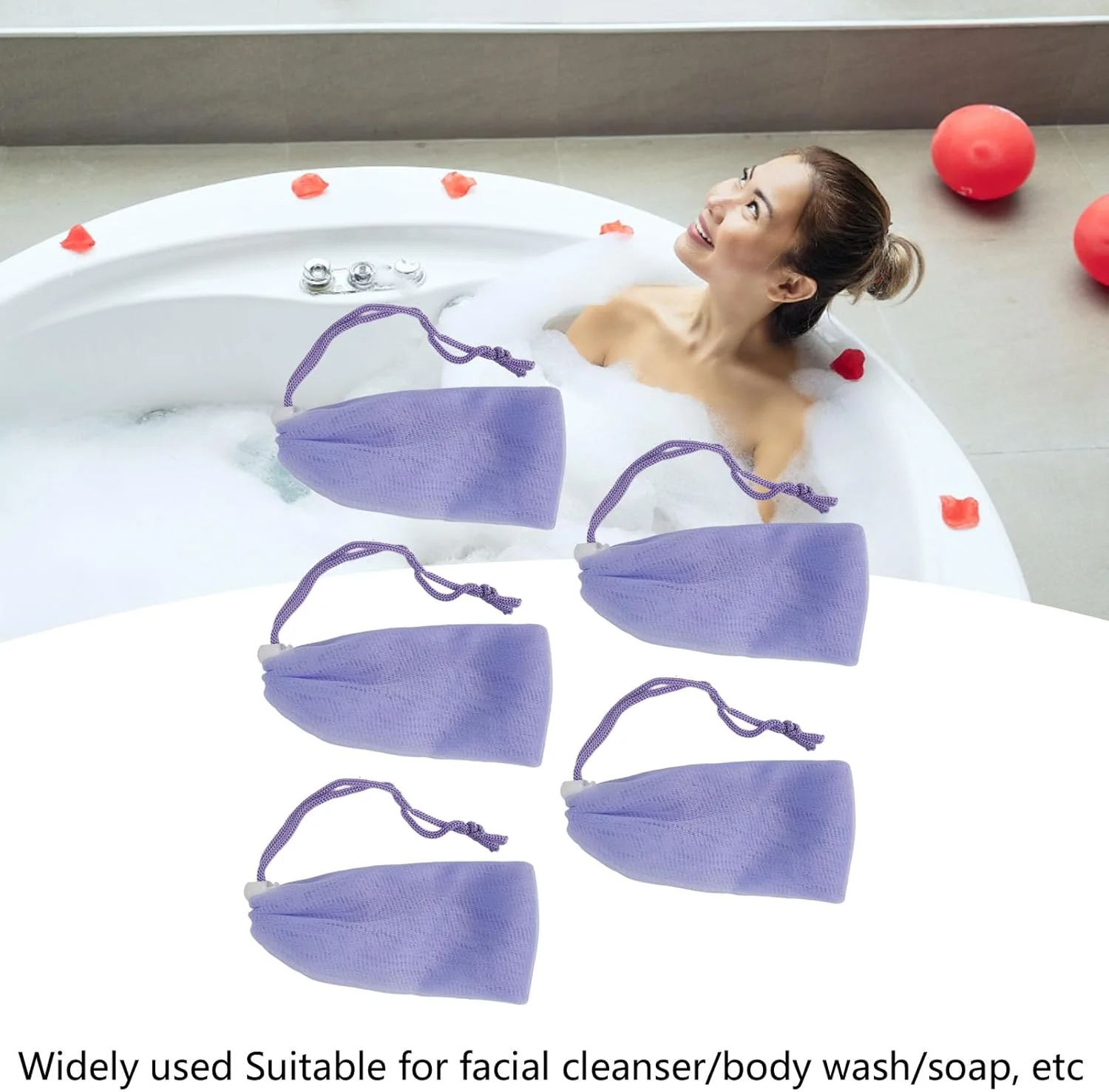 کیسه صابون بدن و صورت، توری ضخیم و نرم با بند کشی برای کف کردن و پاکسازی پوست در منزل