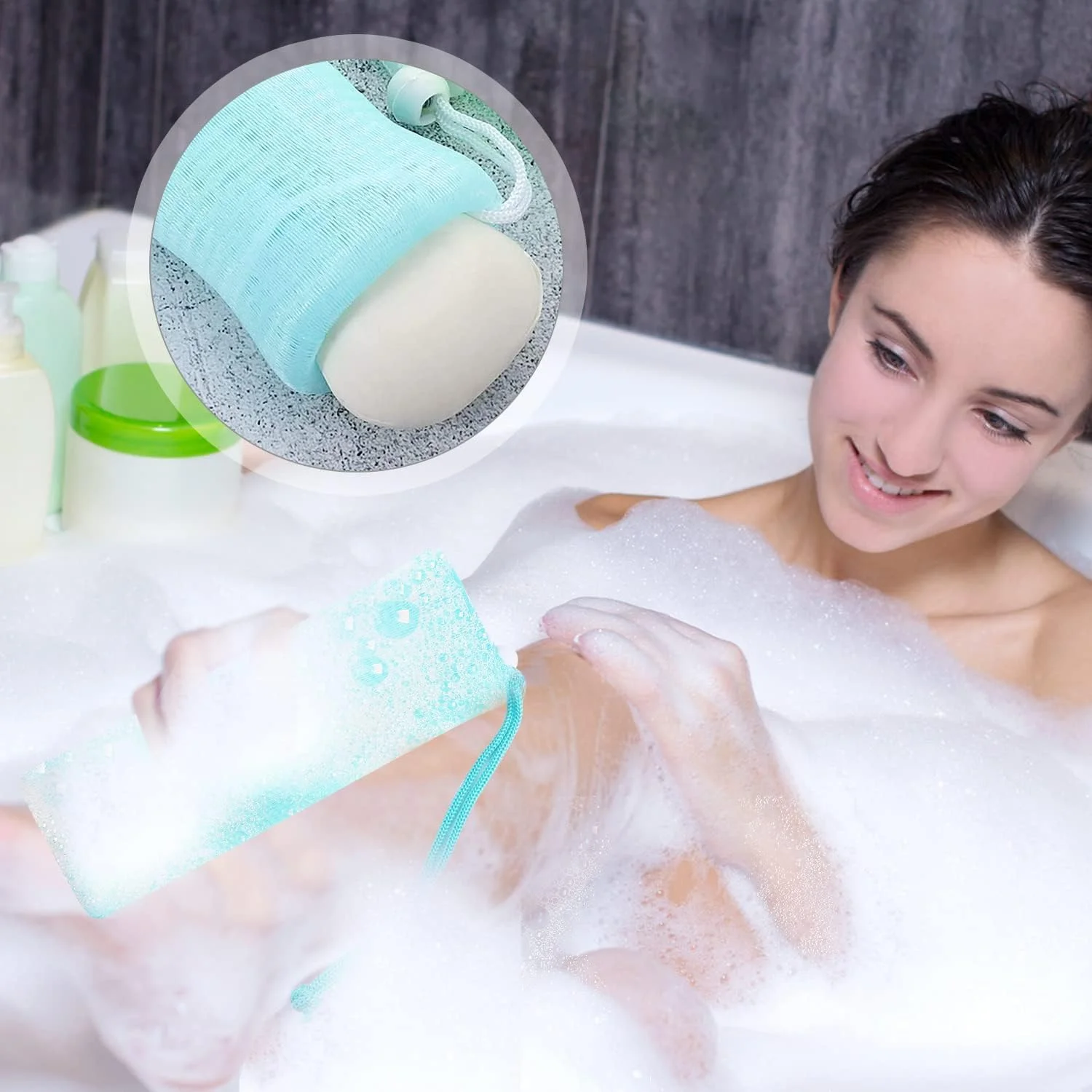 کیسه توری صابون لایه بردار، کیسه توری صابون فوم حباب دار، تور پاک کننده صورت و بدن چند رنگ برای درخششی تازه