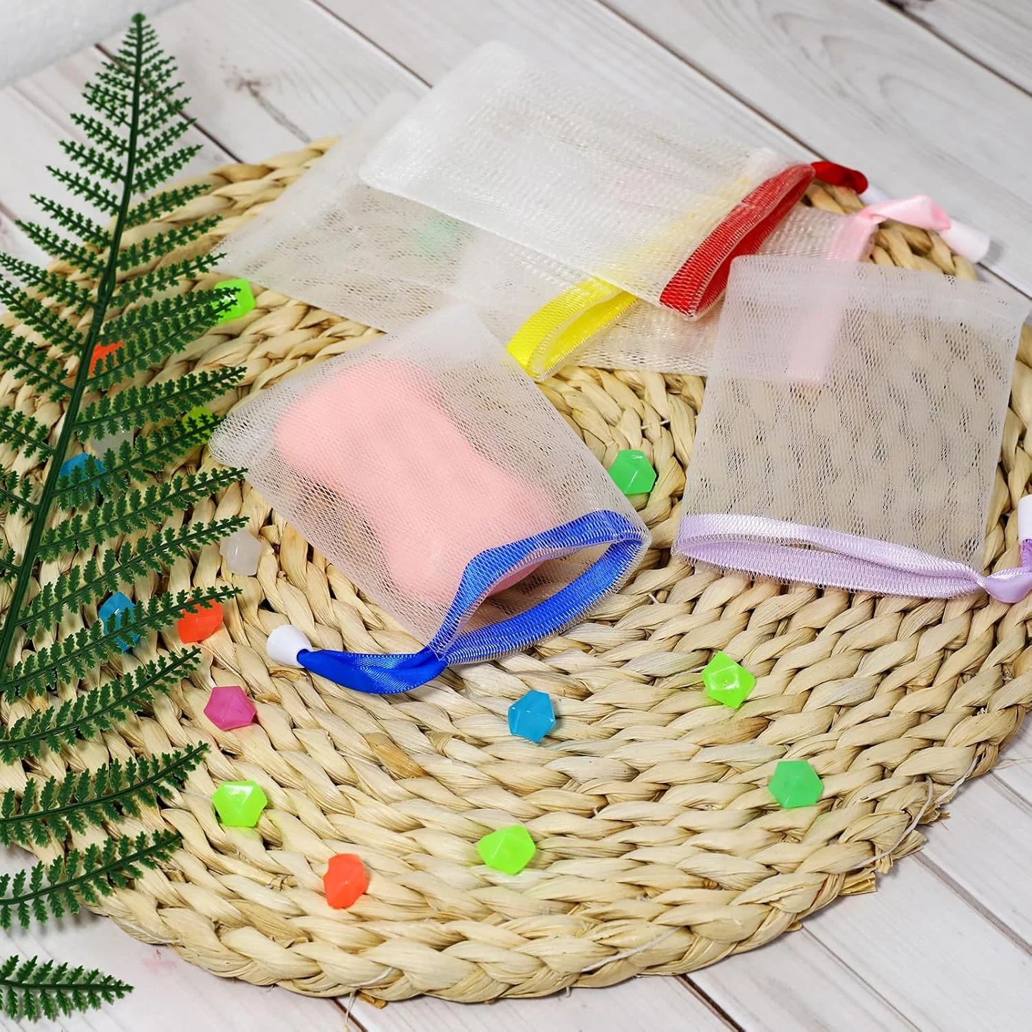 بسته 10 عددی کیسه صابون توری فوم نایلونی، تورهای شستشوی صورت، کیسه توری صابون، کیسه توری لایه بردار، لوازم جانبی شستشوی صورت (رنگ تصادفی)