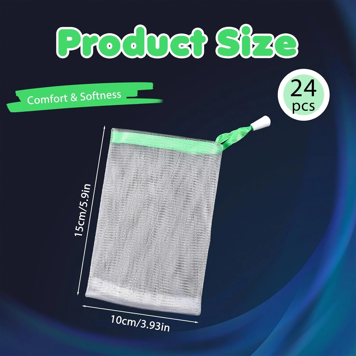 بسته 24 عددی کیسه توری صابون، کیسه توری نرم لایه بردار صابون، کیسه توری ضخیم دو لایه فوم با بند کشی برای ابزار شستشوی صورت و بدن (رنگ های متنوع)