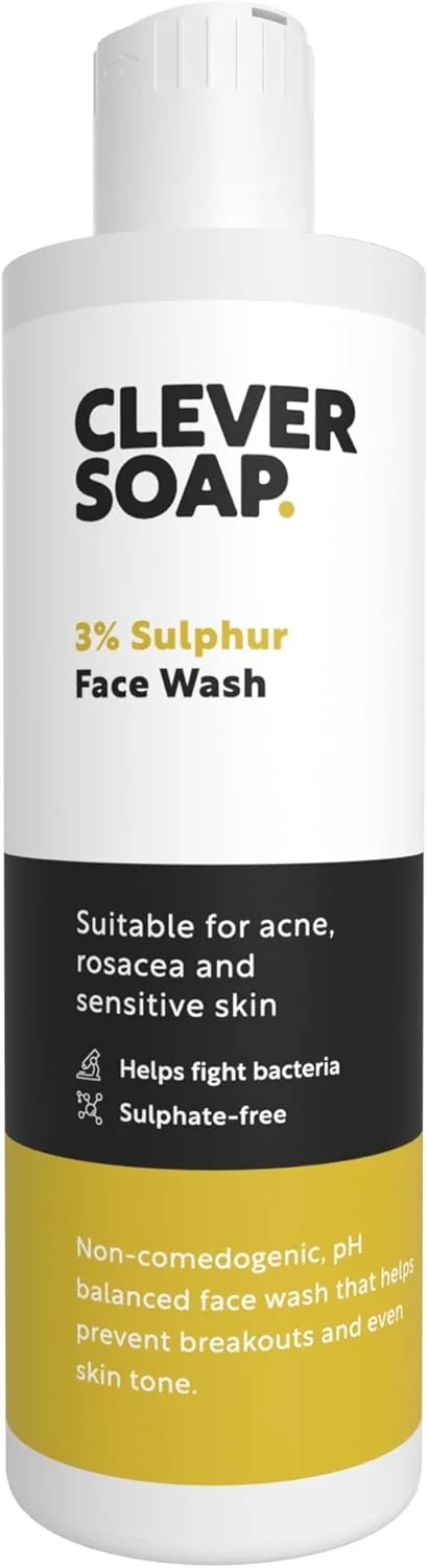 شوینده صورت حاوی 3% گوگرد - پاک کننده لایه بردار کنترل کننده لک - ضد باکتری، صابون گوگرد ملایم - فرمول مرطوب کننده بدون عطر برای پوست چرب - مناسب آقایان و بانوان