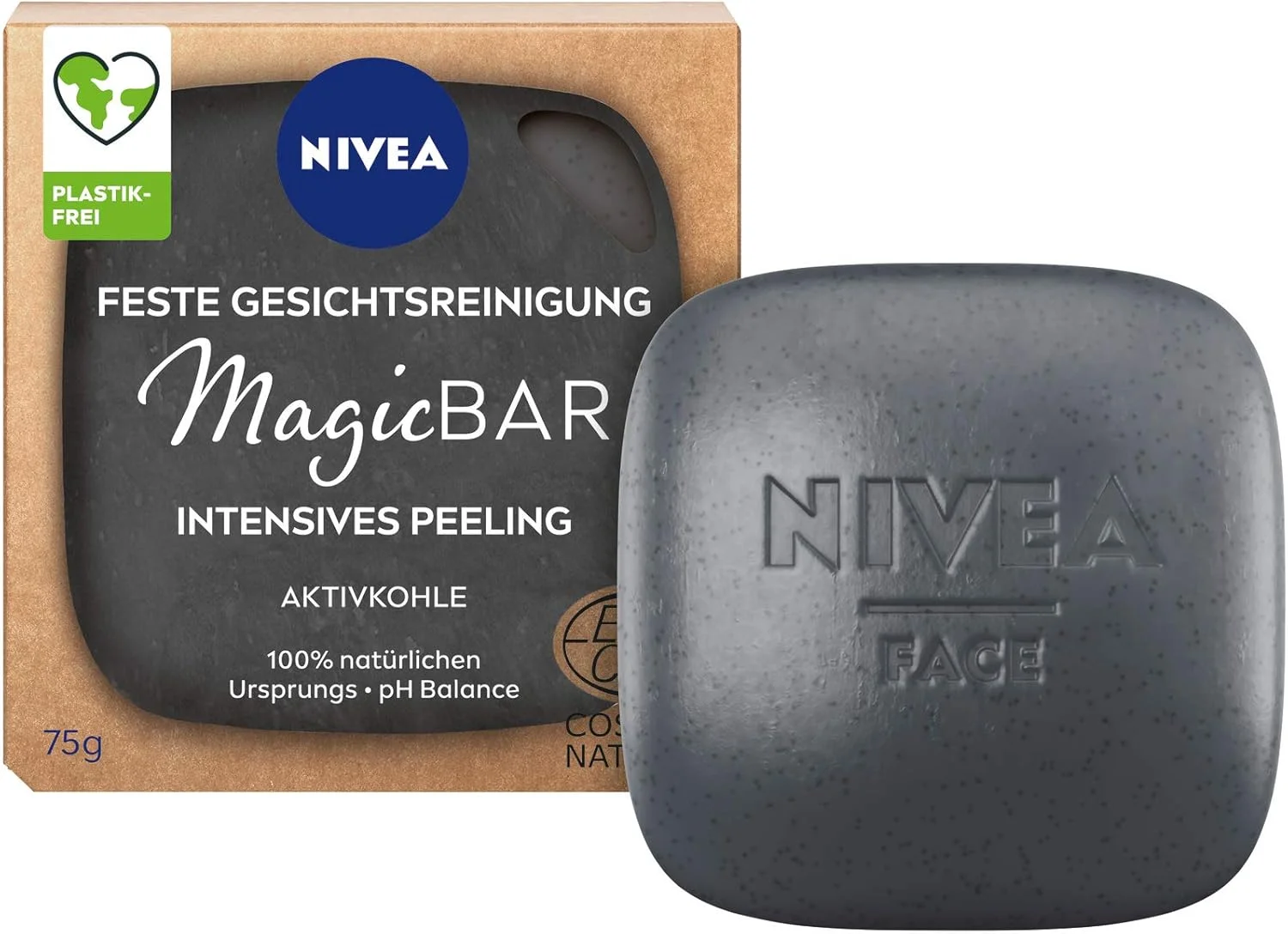 شوینده صورت جامد نیوآ MagicBar، لایه برداری قوی، اسکراب مات کننده صورت ضد جوش های سرسیاه، دارای گواهینامه لوازم آرایشی طبیعی با کربن فعال (75 گرم)