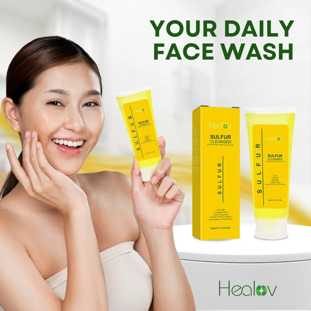 صابون گوگرد - شوینده صورت و بدن گوگرد برای پوست مستعد جوش - پاک کننده لایه بردار صورت گوگرد، چربی اضافی را جذب می کند، جوش ها را کاهش می دهد و پوست را پاک می کند - مراقبت طبیعی از پوست کیستیک، رزاسه