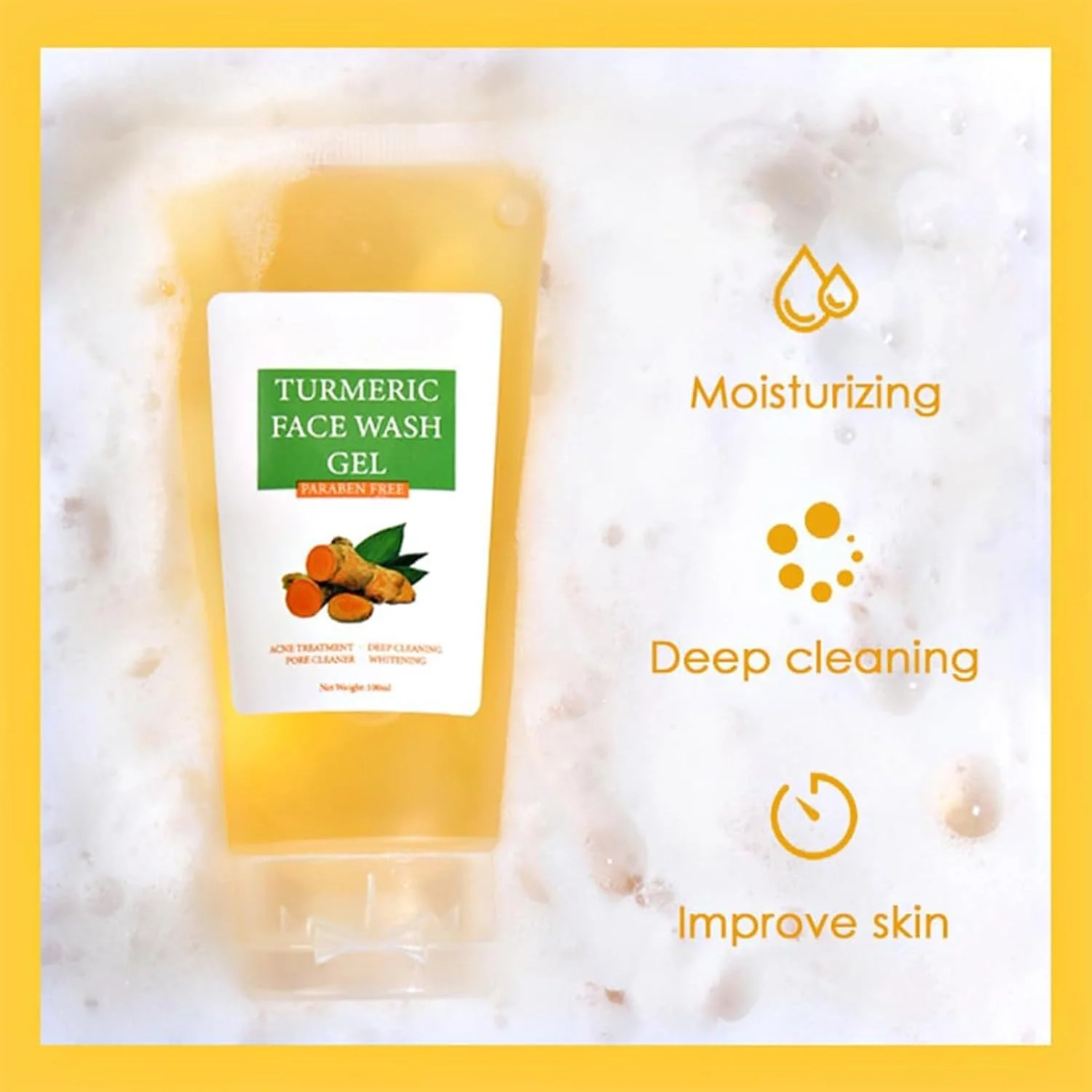 ژل شستشوی صورت زردچوبه KASTWAVE، پاک کننده لایه بردار صورت، کاهش دهنده چربی اضافی، جوش های سرسیاه و پالایش منافذ، حفظ رطوبت، بدون عطر، مناسب برای انواع پوست