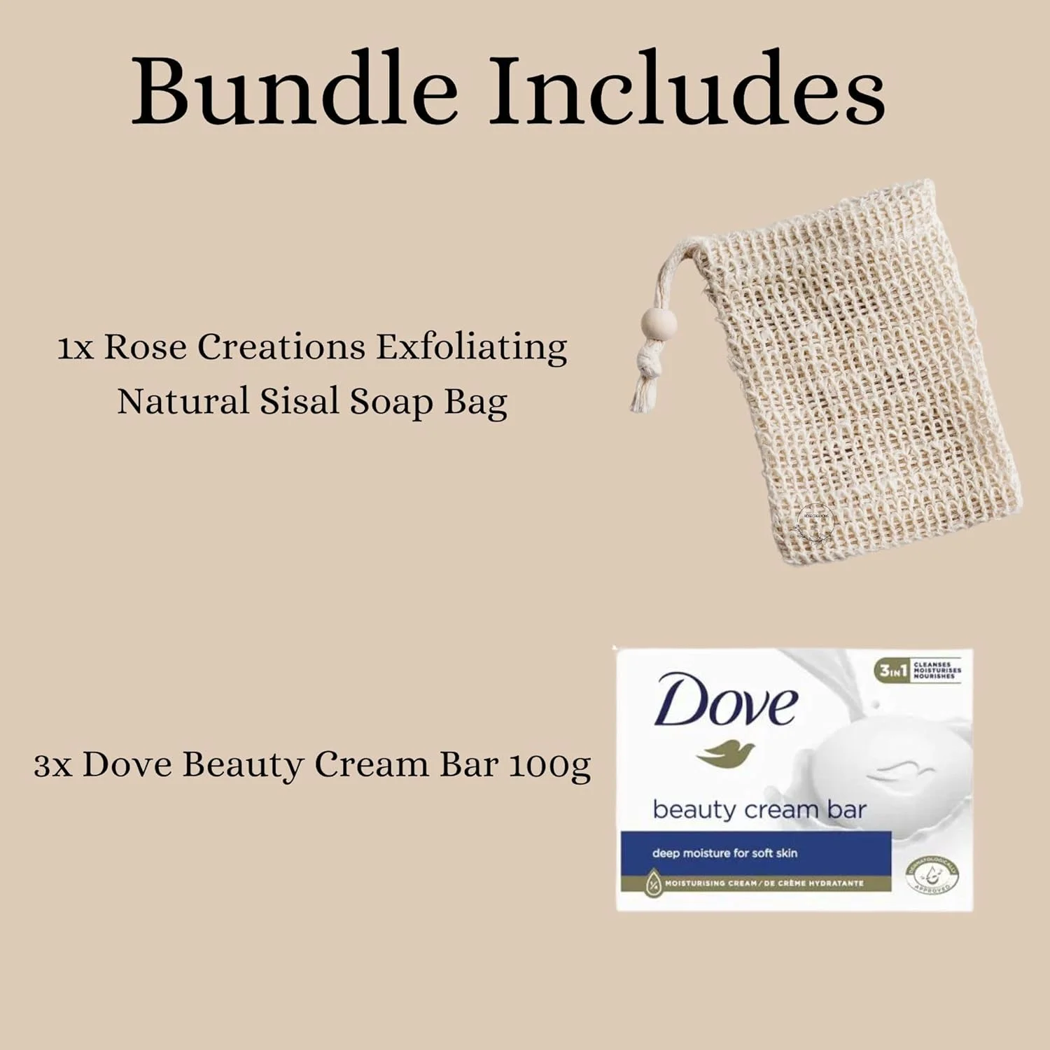 مجموعه صابون مرطوب کننده داو و کیسه کنفی شامل 3 عدد صابون کرمی داو 90 گرمی و 1 عدد کیسه لیف کنفی طبیعی