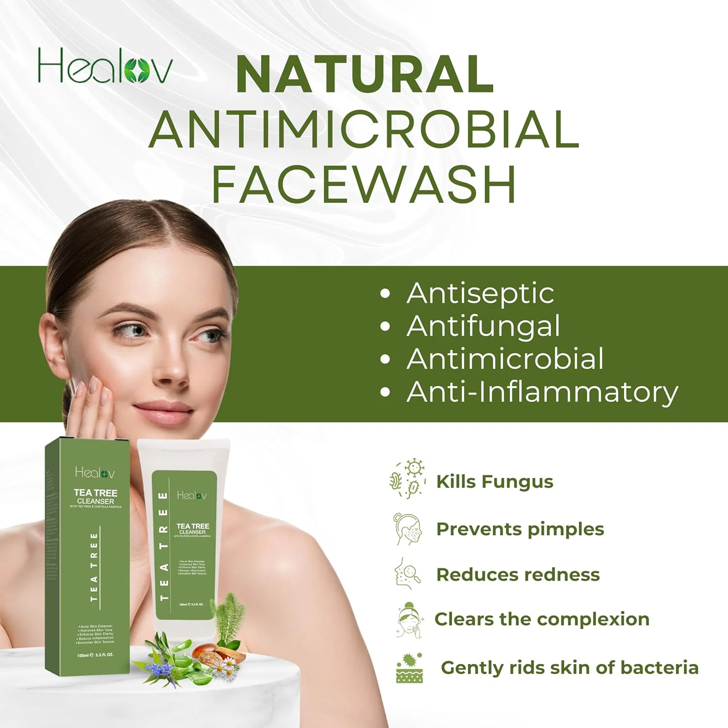 شوینده صورت درخت چای - صابون درخت چای طبیعی، پاک کننده لایه بردار صورت - روغن درخت چای با آکنه، تحریکات پوستی مبارزه می کند و از ایجاد جوش جلوگیری می کند - صابون مایع عمیقا پاک کننده و آبرسان برای پوستی آرام و شاداب