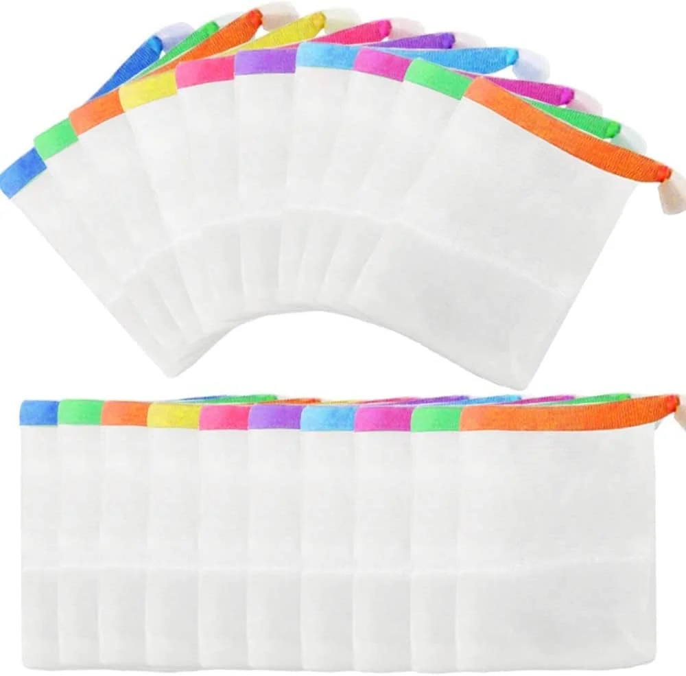 بسته 20 عددی کیسه توری حباب ساز صابون دست ساز SYOSI، کیسه توری لایه بردار صابون، کیسه توری دو لایه محافظ صابون، ابزار شستشوی صورت و بدن (رنگ های متنوع)