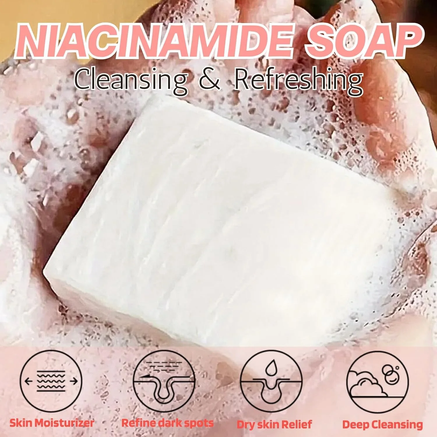 صابون روشن کننده حاوی رتینول و نیاسینامید، پاک کننده لایه بردار صورت و بدن، صابون ضد جوش طبیعی، از بین برنده لک های تیره، ضد هایپرپیگمنتیشن، صاف و یکدست کننده پوست، پاک کننده عمقی - 2 عدد