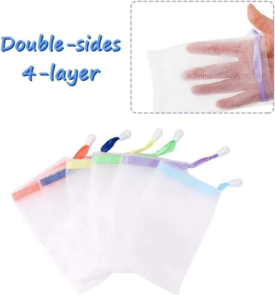 بسته 20 عددی کیسه توری حباب ساز صابون دست ساز SYOSI، کیسه توری لایه بردار صابون، کیسه توری دو لایه محافظ صابون، ابزار شستشوی صورت و بدن (رنگ های متنوع)