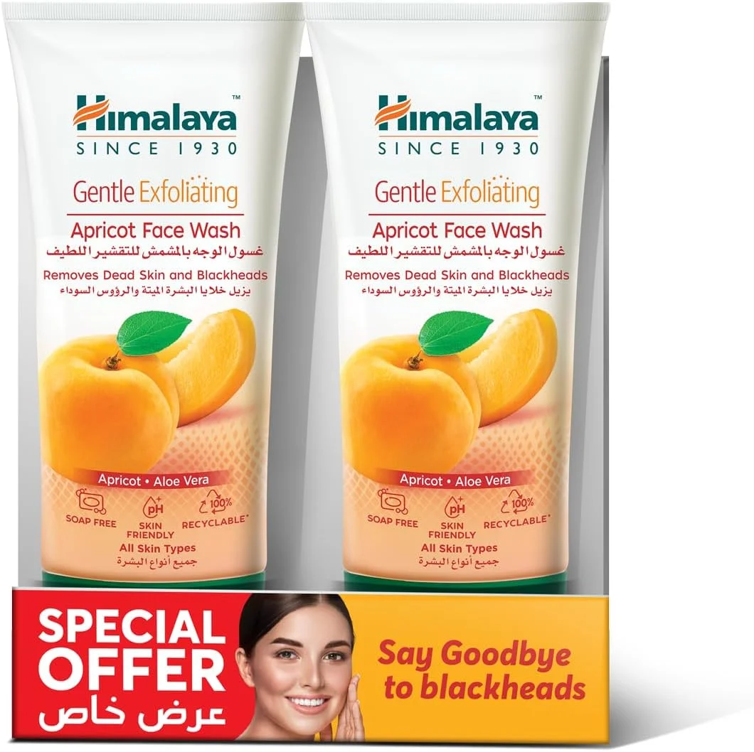 شوینده ملایم لایه بردار صورت زردآلو هیمالیا به آرامی سلول های مرده پوست را لایه برداری می کند - 2 عدد 150 میلی لیتر