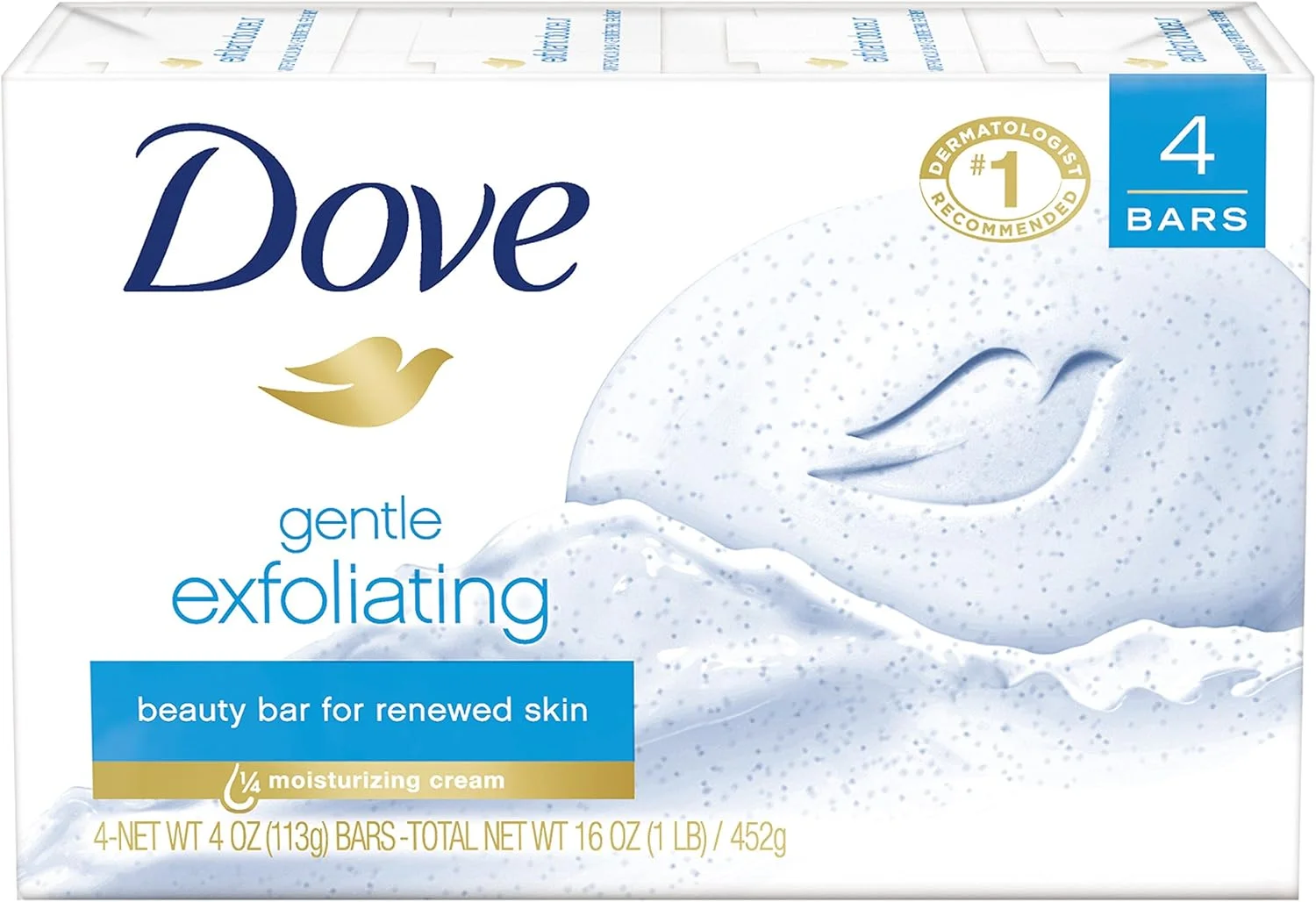 داو بیوتی بار برای پوستی نرم‌تر، لایه‌بردار ملایم و مرطوب‌کننده‌تر از صابون معمولی، 106 گرم (بسته 4 عددی)