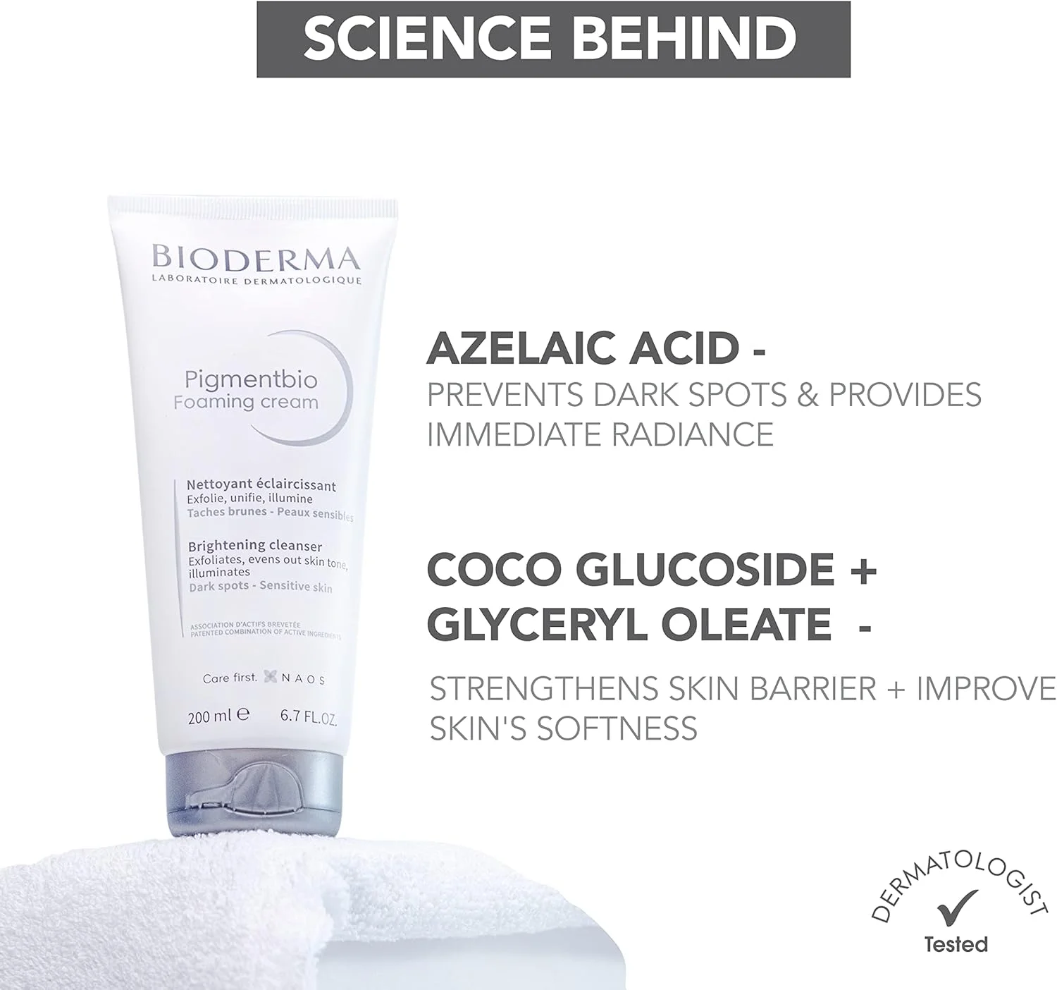 کرم فوم پاک کننده روشن کننده و لایه بردار پیگمنت بیو بایودرما، 200 میلی لیتر