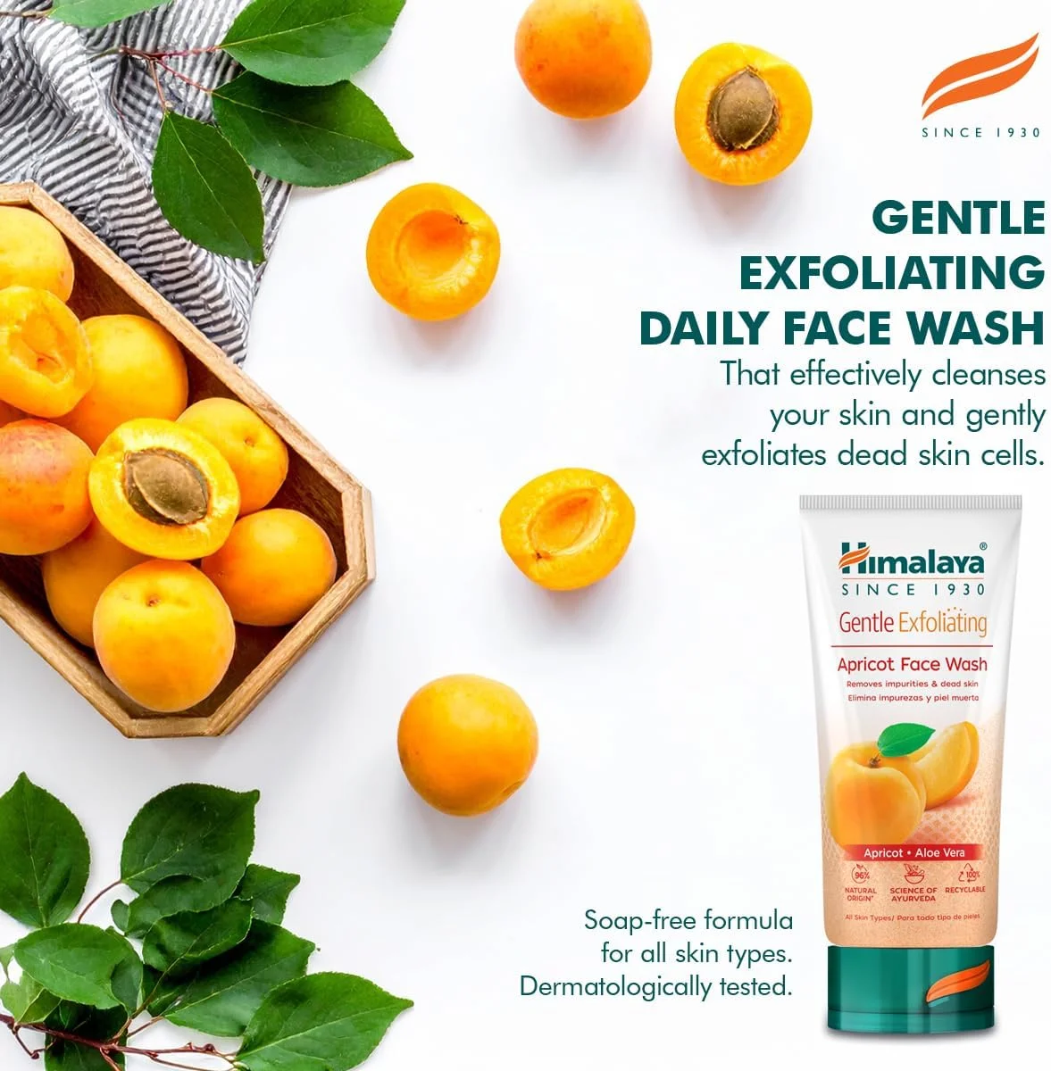 شوینده ملایم لایه بردار صورت زردآلو هیمالیا، لایه برداری ملایم سلول های مرده پوست | بدون صابون - 150 میلی لیتر