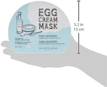 ماسک کرمی تخم مرغ برای بستن منافذ پوست Too Cool For School - یک ورق ماسک میکروفیبر، عصاره سفیده تخم مرغ، سرکه، آبرسان