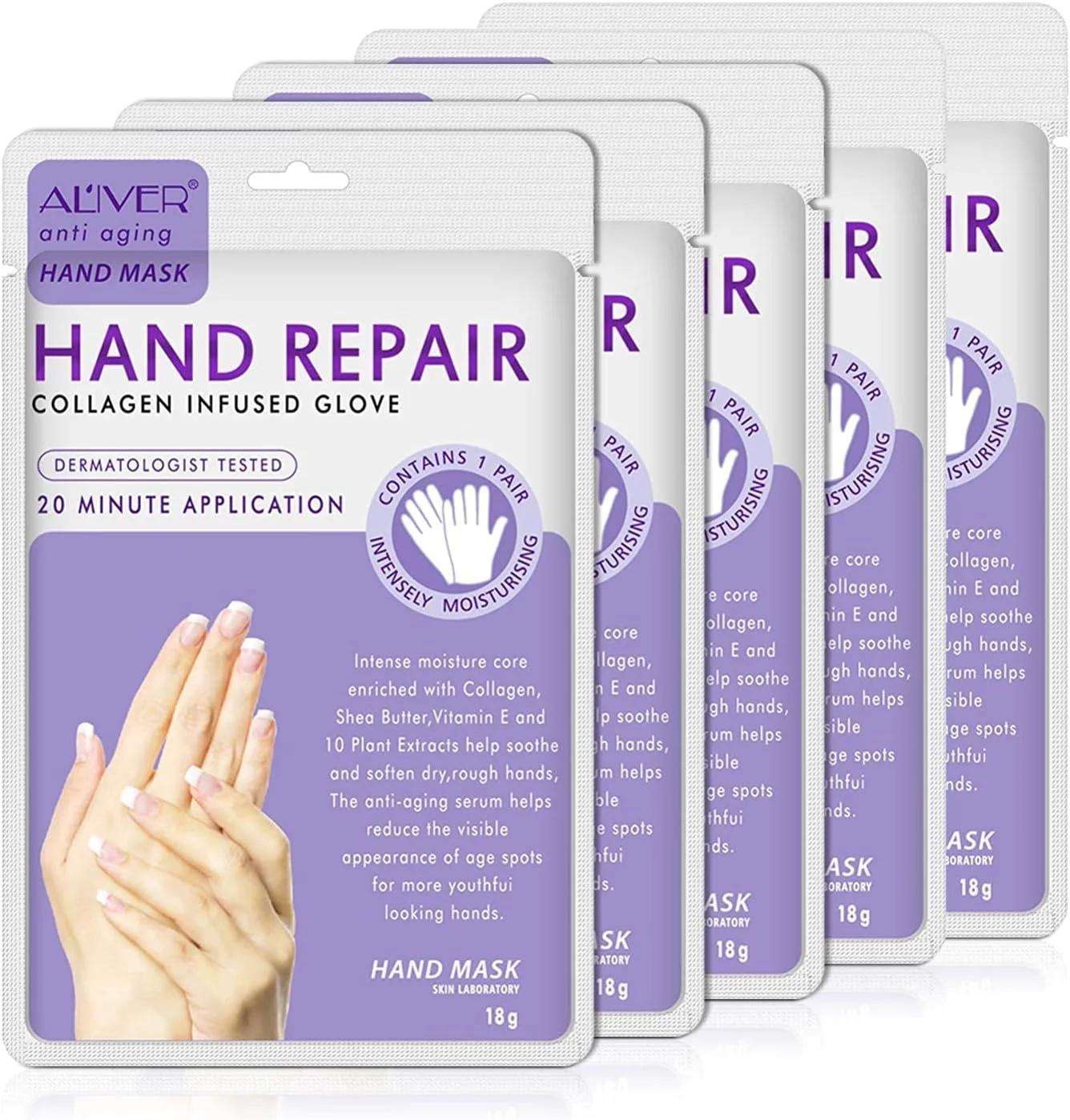 ماسک لایه بردار دست، (بسته 5 عددی) دستکش مرطوب کننده، دستکش های درمانی طبیعی مرطوب کننده، ماسک لایه بردار دست برای دست های خشک، ترمیم پوست زبر برای آقایان و بانوان