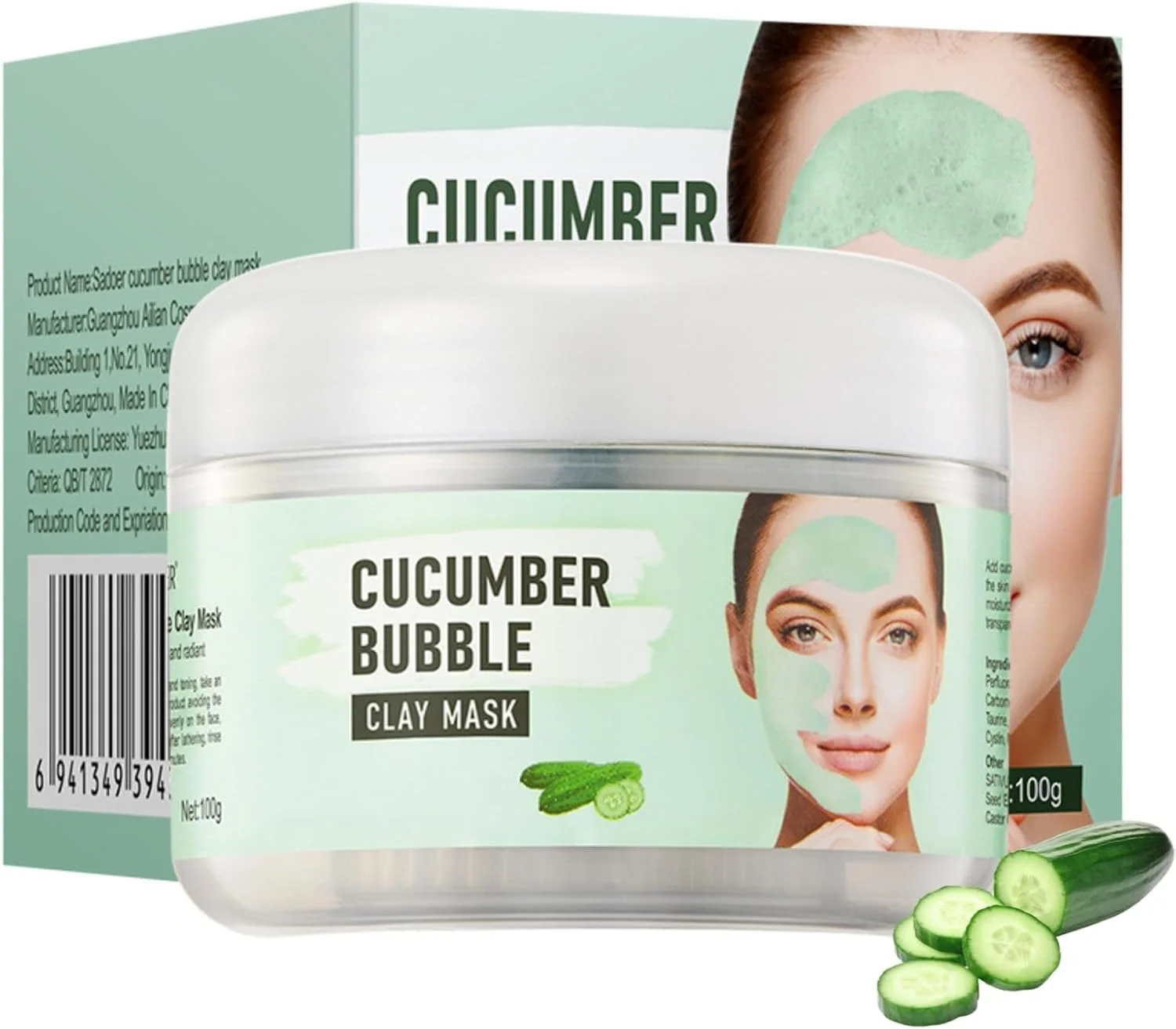 ماسک صورت خاک رسی حباب خیار تریفای، ماسک گِل چای سبز برای پاکسازی عمیق، کنترل چربی، کاهش جوش، دانه های سرسیاه و لکه های تیره، اصلاح منافذ، پوست صاف و الاستیک