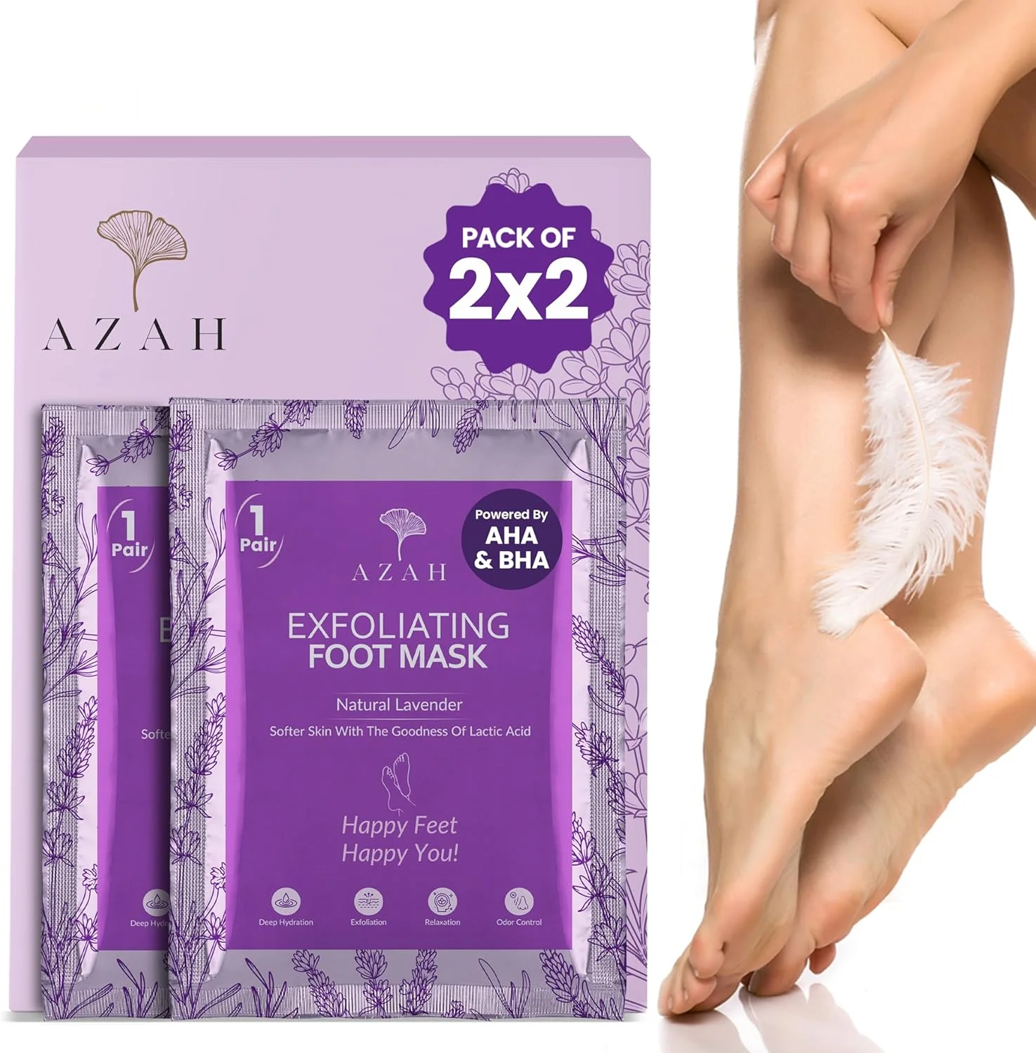 ماسک پا لایه بردار Azah [جفت 2 عددی] | ماسک لایه بردار پا برای پاهای ترک خورده | لایه برداری و پاکسازی | مراقبت از پا در خانه | ماسک ورقه ای پا برای خانه | ماسک ورقه ای اسطوخودوس